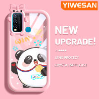 YIWESAN เคสสำหรับ VIVO Y30 Y30i Y50การ์ตูนน่ารักกีฬาหมีแพนด้าสร้างสรรค์ป้องกันเลนส์กล้องมอนสเตอร์น้อยน่ารักเคสโทรศัพท์โปร่งใสซิลิโคนนิ่มเคสกันกระแทกแบบใส