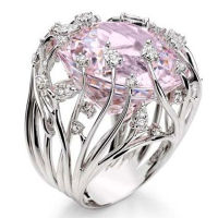 New 925 Silver Ring Inlaid Pink Crystal Zircon Exaggerated Ring For Woman Wedding Jewelry Gift