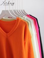 ☎∋ MiuKoMiYa Oversize Sweaters V Neck Loose Pullovers 2023 Warm Sweater Woman Knitwear