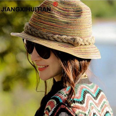 [hot]2017 new summer women girls colorful straw sun hats jazz hats beach hats for women chapeu feminino hats free shipping