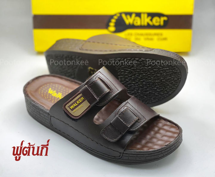 รองเท้า-walker-รุ่น-wb702-รองเท้าแตะวอคเกอร์-รองเท้าหนังแท้-สีน้ำตาลแก่-ของแท้