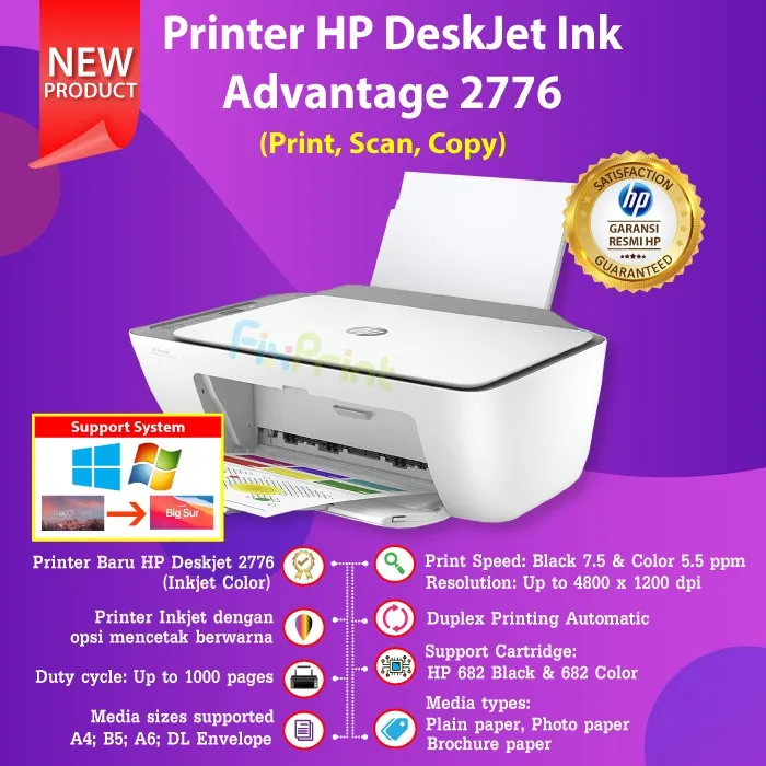 Printer HP Deskjet 2776 WiFi All in One Print Scan Copy WiFi Bluetooth Lazada Indonesia