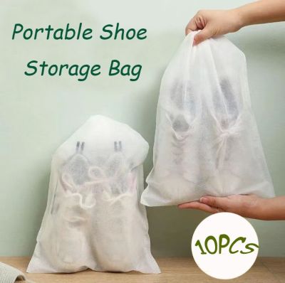 10Pcs Shoes Dustproof Bag Covers Non-Woven Drawstring Clear Storage Bag Travel Pouch Drying Bags Shoes Protect Organizer
