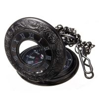 Vintage Steampunk Black Roman Numerals Necklace Quartz Pendant Pocket Watch Gift diarola