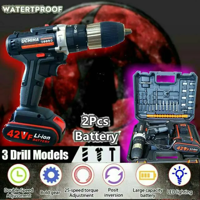 Impact Drill Bor Baterai Cordless 34Volt Mesin Bor Beton Besi Kayu ...