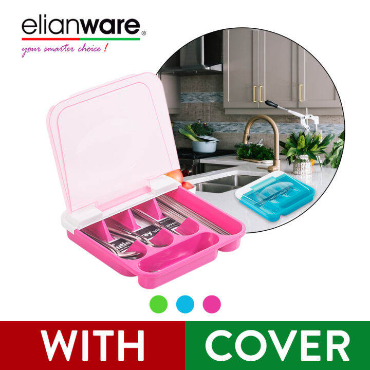 Elianware BPA Free Dust Free Cutlery Tray With Cover Lazada