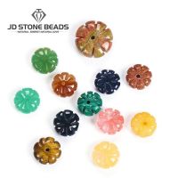 10 Pcs/lot Natural Stone Beads Flower Carved Shape Flat Pumpkin Loose Agate Malachite Gemstone For Jewelry Making Diy Accessory