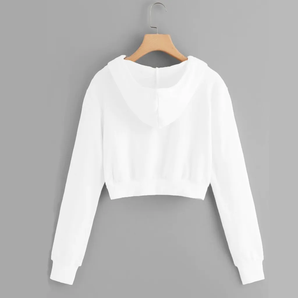 Discount}✨ 2023 Sexy Zipper Sweatshirts Drawstring Sweatshirt Women Crop  Jacket Casual Solid Long Sleeve Pocket Thin Short Tops Ropa Mujer |  