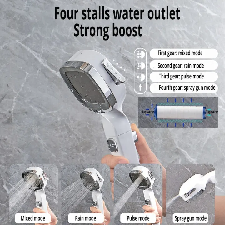 Bath high pressure shower head 4 modes with switch on/off button Adjust