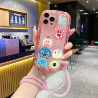 เคส A54 A34สำหรับ Sammsung Galaxy A14 5G A04 A03 A72 A52 A32 A51 4G A13 A52S A71 A12น่ารักตะเข็บเมาส์รูปสัตว์ประหลาดใบหน้ารองรับการกระแทกคู่เคสสายคาดที่คล้องโซ่กันตกฝาครอบ