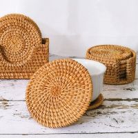 Round Placemat Pad Coasters Natural Rattan Hand Woven Cup Mat Pad Kettle Coffee Kungfu Tea Padding Mat Set Insulation Pad 20Cm