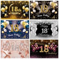 18th Birthday Backdrop Black Gold Glitter Boys Girls 18 Years Old Birthday Party Photography Background Photo Booth Props