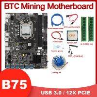 B75 12USB GPU Miner Motherboard+CPU+2X4G DDR3 RAM+Fan+Thermal Grease+2XSATA Cable+Switch Cable+Network Cable LGA1155 BTC