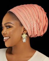 【CW】 2022 New Rhinestones Women  39;s Pleated Turban Cap Color African Hat Nigeria Geles Muslim Headscarf Bonnet Ladies