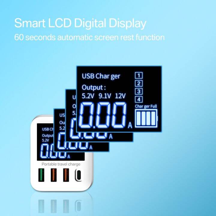 asometech-เครื่องชาร์จ-usb-เร็วพร้อมจอแสดงผล-led-4พอร์ตเครื่องชาร์จติดผนัง-usb-40w-pd3-0ชาร์จเร็วสำหรับ14