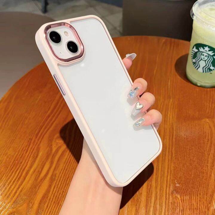 เคสโทรศัพท์มือถือ-อะคริลิคใส-กันกระแทก-พร้อมปุ่มโลหะ-สําหรับ-iphone-14-plus-14-pro-max-13-12-11-pro-max