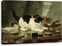 ศิลปะพิมพ์บนผนังผ้าใบสำหรับแมวชุดลูกแมวเกม Henriette Ronner-Knip 36X24นิ้ว