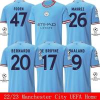 เสื้อกีฬาแขนสั้น ลายทีมชาติฟุตบอล Manchester City NP2 2022-2023 UEFA De Bruyne Foden Mahrez Bernardo Haaland พลัสไซซ์ สําหรับผู้ชาย และผู้หญิง PN2