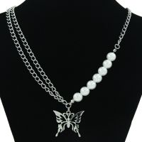 [COD] European and ins style net red same retro butterfly pendant pearl necklace female hip-hop multi-layer accessories