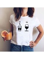 AM Coffee PM Red Wine Print T Shirts Harajuku Tops Ropa Mujer Fashion Graphic Tees Women Streetwear Aesthetic Kawaii Clothing