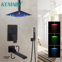 KEMAIDI S35ติดเพดานสีดำด้าน,อ่างอาบน้ำฝักบัวแอลอีดีฝักบัวสายฝนชุดหัวฝักบัวสี่เหลี่ยมชุดก๊อกน้ำฝักบัวพ่นน้ำหมุนได้