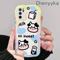 เคส Chenyyka สำหรับ OPPO A16 A55 A54 A54s A16s ลายการ์ตูนวัวนมหวานลายเนื้อครีมขอบคลื่นกันกระแทกแบบใสนิ่มเคสมือถือโปร่งใสลายกล้องถ่ายรูปที่สร้างสรรค์ซิลิกาเจลฝาครอบป้องกัน