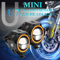 LED Angel Eye Motorcycle Headlight Auxiliar Driving Lamp MINI U7 Fog Lights Motorbike Front Spotlight A Scooter Accessories