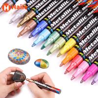 Haile 24 Color Metallic Acrylic Paint Markers Broad Tip Paint Pens For RocksHalloween Pumpkin Wood Stationery Christmas Gift