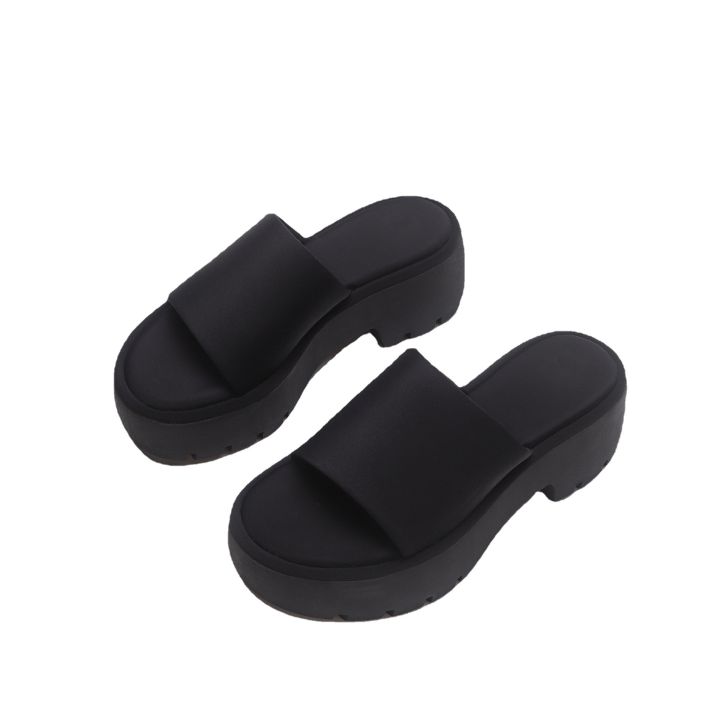 lowest-price-thick-sole-flip-flops-for-women-wearing-raised-sponge-cake-black-groove-sole-sandals-for-women