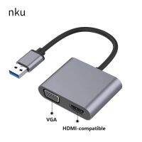 Nku USB To HDMI-compatible VGA Adapter Cable FHD Dual Output Multi-Display Converter for MacOS Windows7/8/10/11 Laptop Computer