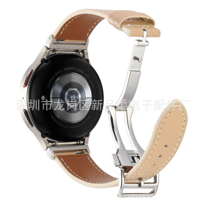 ใช้บังคับ-galaxy-watch6-classic-สายหนังแท้รุ่นใหม่-samsung-6-สายรัดข้อมือหนังชั้นหนึ่งหัวเข็มขัดพับได้