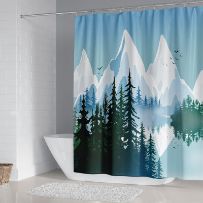 [In stock] อีคอมเมิร์ซ นอร์ดิกหิมะ ห้องอาบน้ำฝักบัวชุดผ้าม่าน พิมพ์ดิจิตอลม่านอาบน้ำ ปกอาบน้ำ ฟรีเจาะม่านอาบน้ำ บัญชี