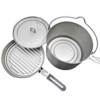 LIXADA Folding Titanium Cookware Set 2.8L Hanging Pot 1.1L Pan for Outdoor Hiking Picnic Cooking Camping Equipment Tableware