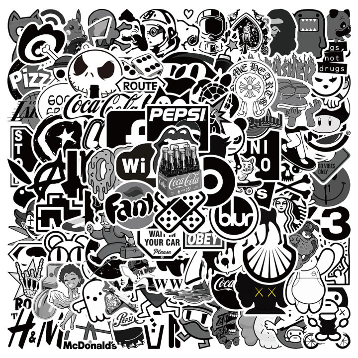 10/50/100 PCS Cool Black White Motorcycle Stickers Graffiti CocaCola ...