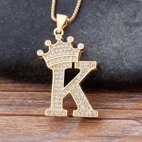【CW】New Design 26 Letters A-Z Zircon Crown Initial Alphabet Pendant Necklace Handsome Punk Hip-Hop Style Choker Chain Jewelry Gift