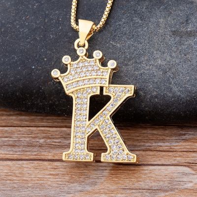 【CW】New Design 26 Letters A-Z Zircon Crown Initial Alphabet Pendant Necklace Handsome Punk Hip-Hop Style Choker Chain Jewelry Gift