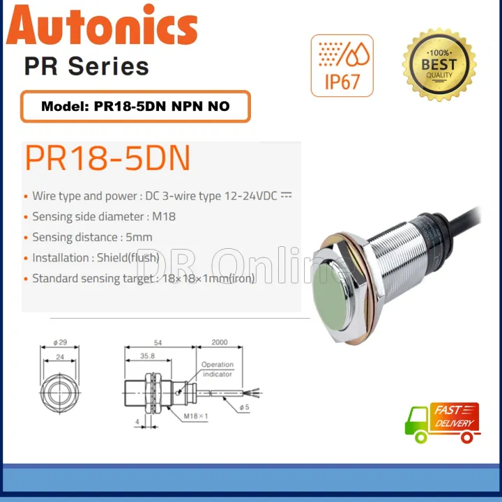 Autonics Proximity Sensor PR18-5DN M18 Sensing 5mm DC3 WIRE NPN NO , 12 ...