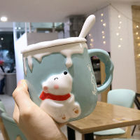 2021Cute Bear Coffee Mugs Ceramic Mug Travel Cup with Creative Cat Paw Spoon Mugs Coffee Cups Gift Cartoon Drinkware