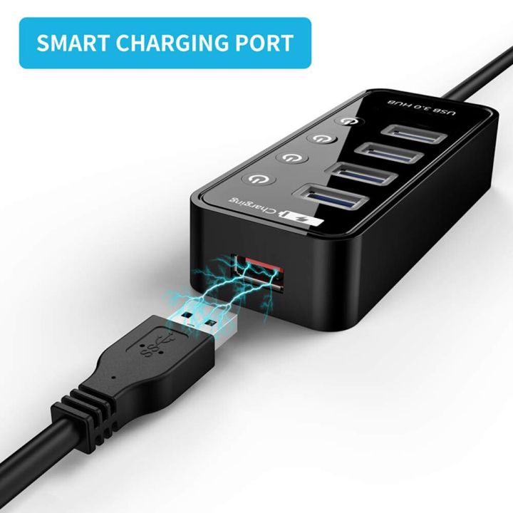 ฮับ-usb-3-0แบบ-multi-4-7ช่องเสียบชาร์จสำหรับ-ipad-mac-book-air-pro-อุปกรณ์โน้ตบุคคอมพิวเตอร์-pc-กับอะแดปเตอร์ไฟฟ้าตัวแยก-usb-hab-feona