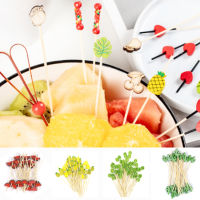 100Pcs Disposable ที่จิ้มไม้ไผ่อาหารส้อมผลไม้ค็อกเทล Picks เค้กขนมเค้กขนมเค้ก Sticks Toothpicks ฤดูร้อน HawaiianParty Decor