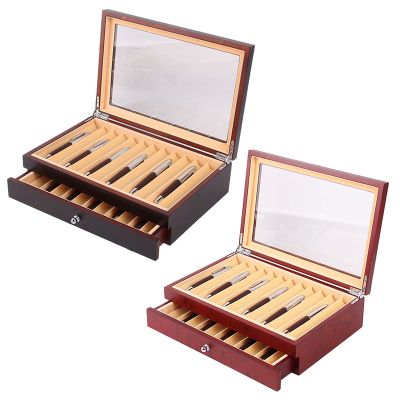 23 Slots Wooden Pen Storage Case Luxury 2 Layer Pen Display Organizer Transparent Window Fountain Pen-Collector Box