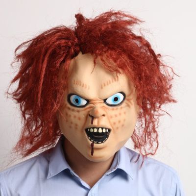 New Movie Chucky Cosplay Mask Grimace Latex With Hair Halloween Scary Fancy Party Dress Costume Masks Props Adult One Size