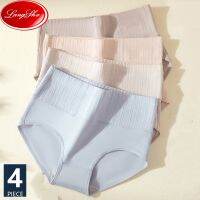 [A LIKE] LANGSHA 4Pcs /Lo กางเกงเอวสูงผู้หญิง CottonUnderwear น่ารักพิมพ์กางเกงไม่มีรอยต่อเซ็กซี่ BreathableUnderpants