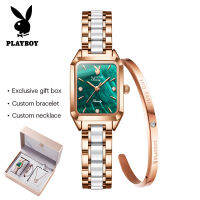 PLAYBOY ฟรีของขวัญสร้อยข้อมือสร้อยคอเซ็ตนาฬิกาสำหรับผู้หญิง Legal Diamond Dial Elegant Temperament สร้อยข้อมือนาฬิกาข้อมือกันน้ำ