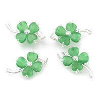 2pc Cat Eye Pendants with Alloy Findings Clover Silver Color Plated Dark Sea Green 20x12.5x4mm Hole: 4x5mm