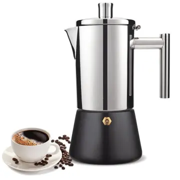 Moka Induction Stovetop Espresso Maker,Glass-Top & Stainless Steel Espresso Moka  Pot,Classic Italian Coffee Maker, 240Ml 