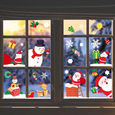 Christmas Glass Window Stickers Santa Claus Cartoon Christmas Decorations Shopping Mall Window Home Decoration Static Stickers