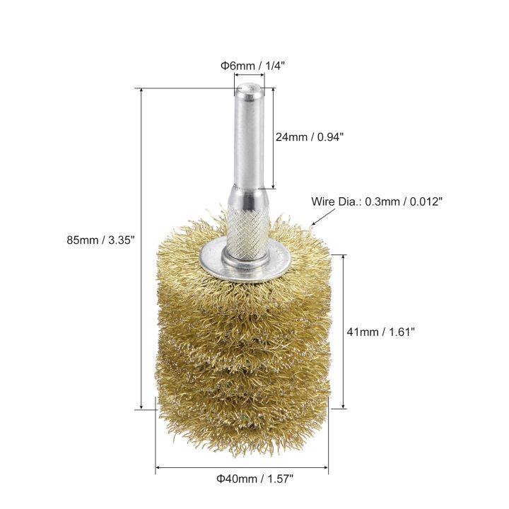 1ชิ้น40x4แปรงล้อเลื่อน1มม-ลวด-crimped-หยาบชุบสแตนเลสสตีลทองเหลือง0-3มม-พร้อมก้านกลม6มม-สำหรับสว่านขัด