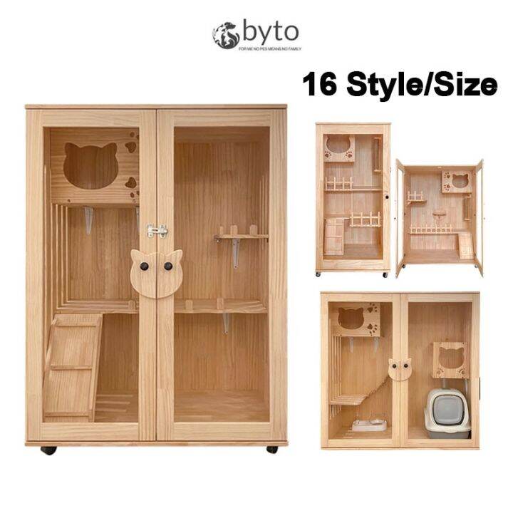 Byto Cat Cage Villa Solid Wood Cat Condo Villa Cat Apartment Scratching