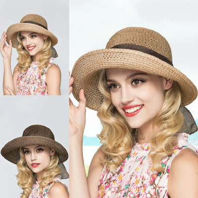 New Fashion Hat Outdoor Style Hat Sun Protection Hat Bow Sun Hat Crochet Straw Hat Handmade Straw Hat